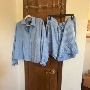Woman’s button shirt and drawstring shorts